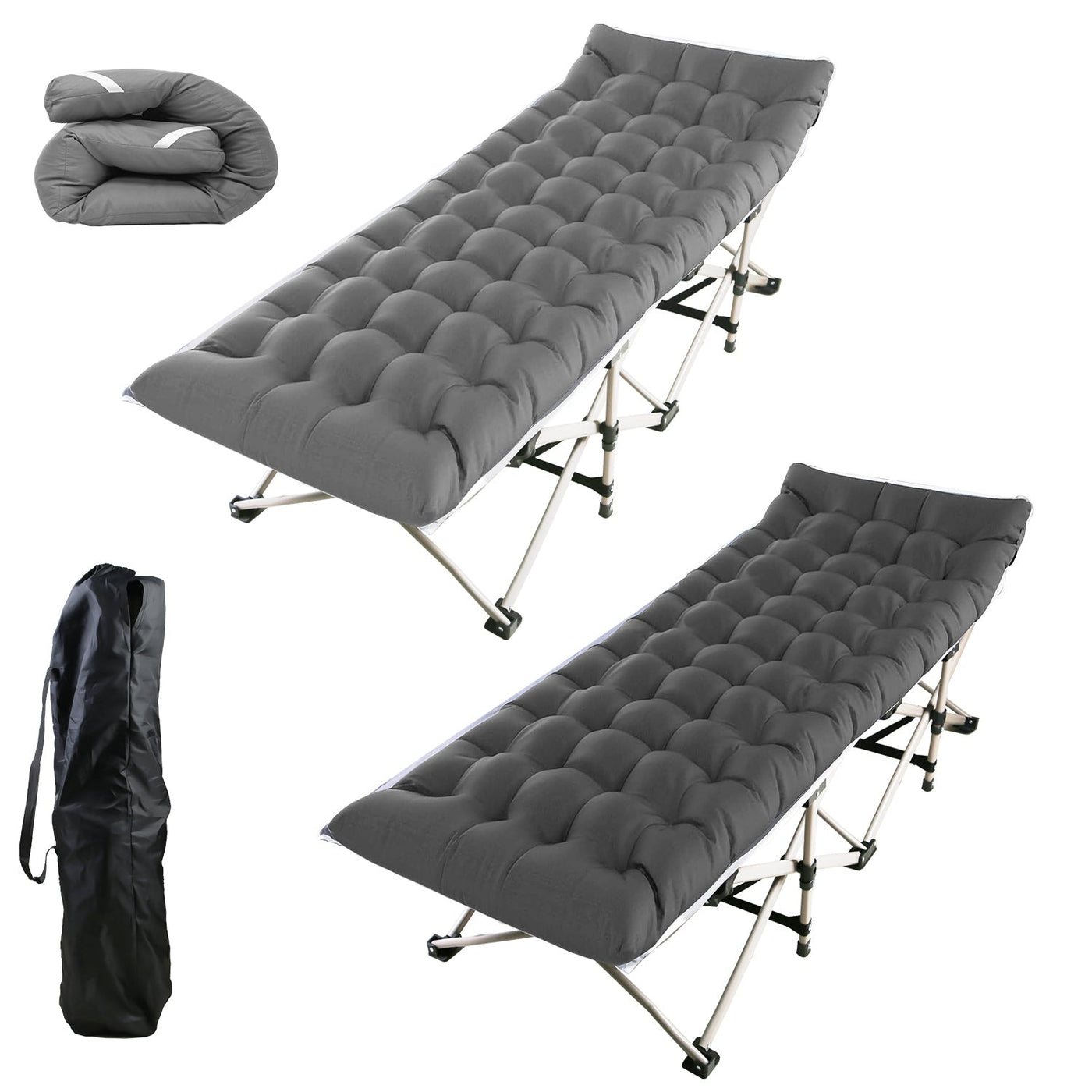 Folding Camping Cot Portable Sleeping Camping Bed Collapsible Travel Camp Cots Guest Bed Cot with 2-Sided Soft Pad 440LBS Max Load