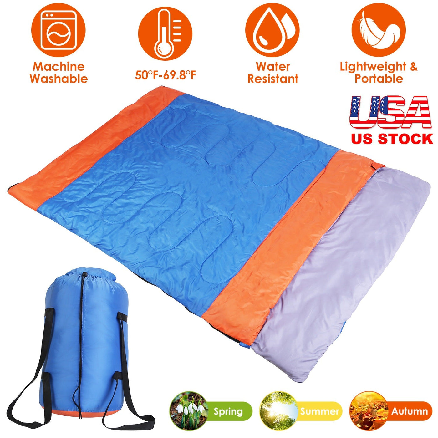 3 People Sleeping Bag for Adult Kids Lightweight Water Resistant Camping Cotton Liner Cold Warm Weather Indoor Outdoor Use 3 Season with Sack for Spri