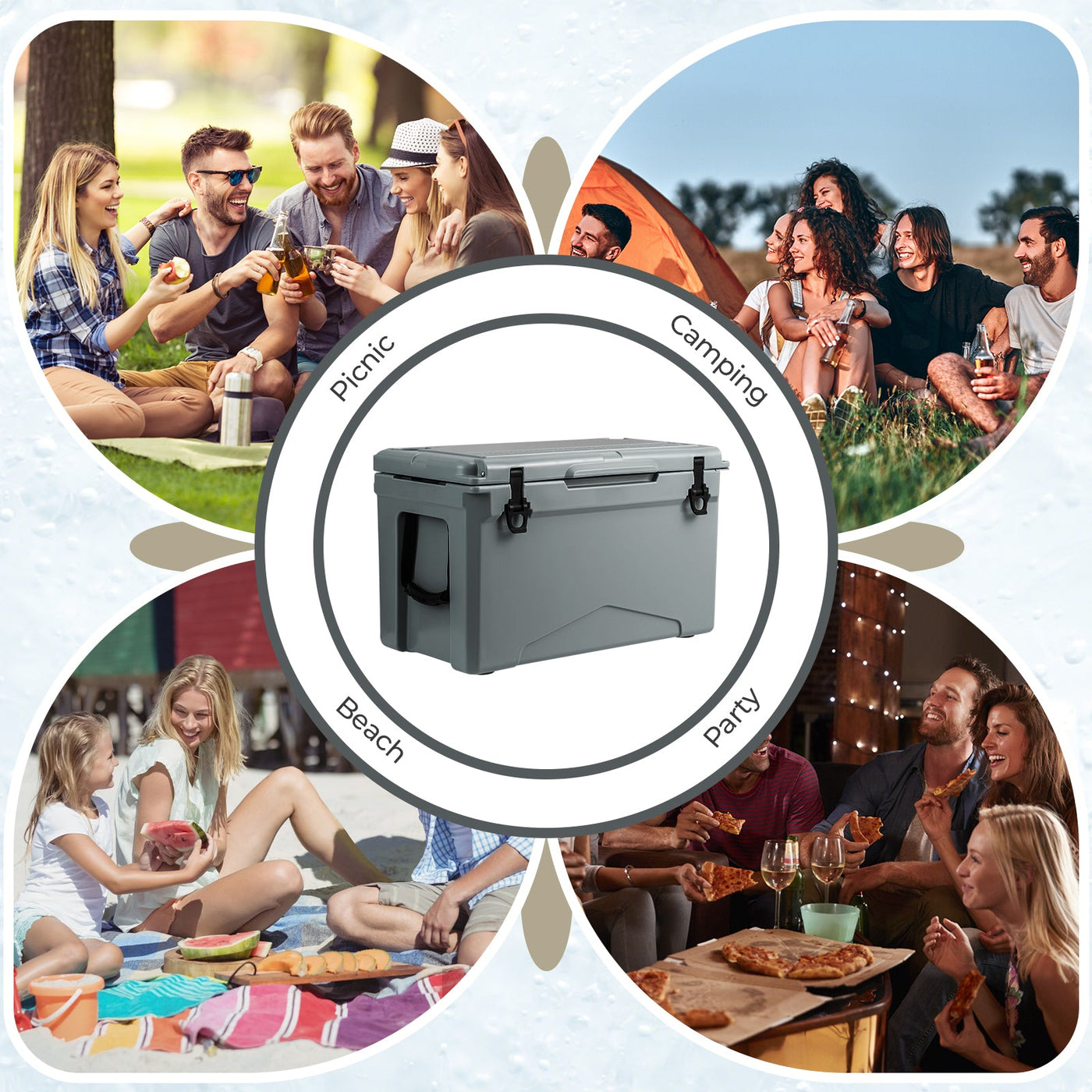 50 QT Rotomolded Cooler Insulated Portable Ice Chest with Integrated Cup Holders