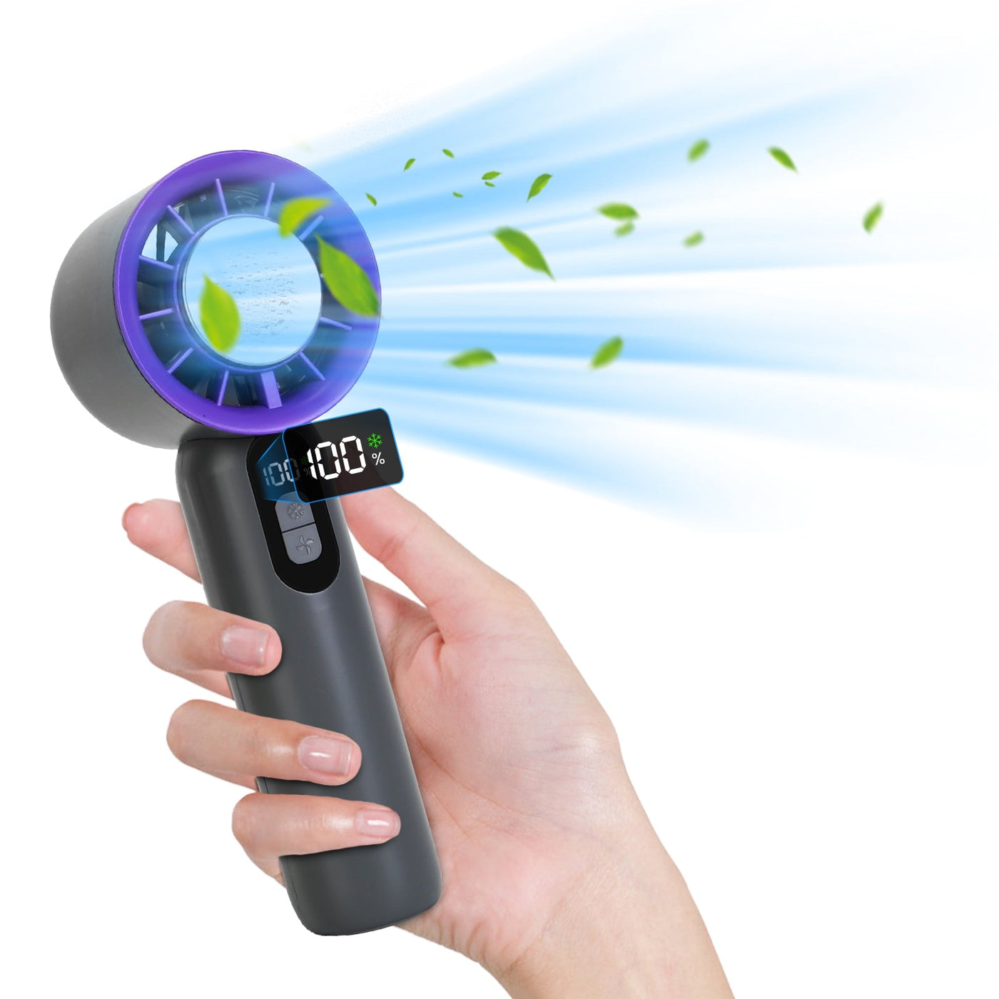 100 Speed Handheld Fan With Ice Cooler High Speed Turbo Fan 3000mAh Rechargeable Hand Fan with LCD Display for Travel Camping Beach Outdoor