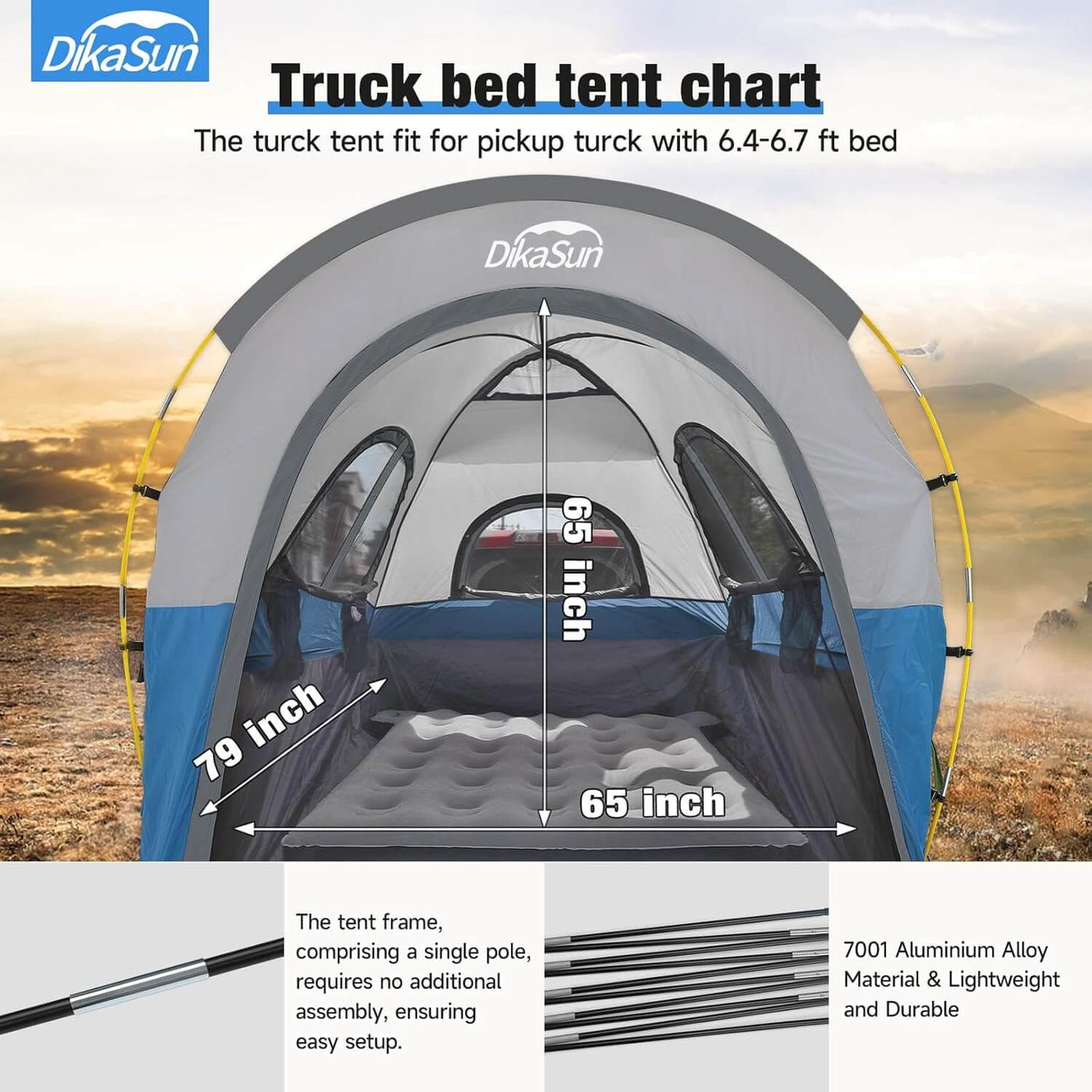 5.5-6.7ft Pickup Truck Bed Tent with Awining,Blue