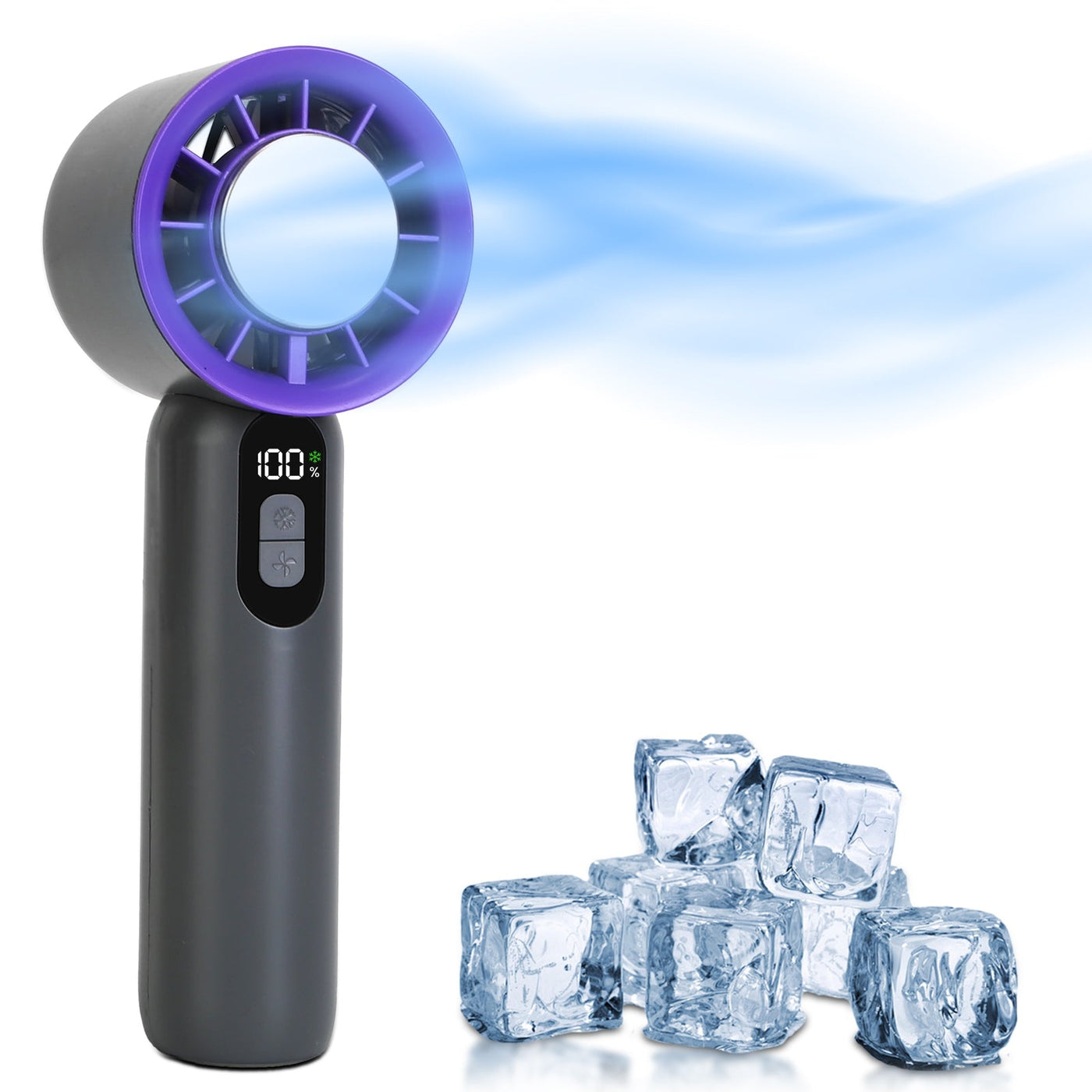 100 Speed Handheld Fan With Ice Cooler High Speed Turbo Fan 3000mAh Rechargeable Hand Fan with LCD Display for Travel Camping Beach Outdoor