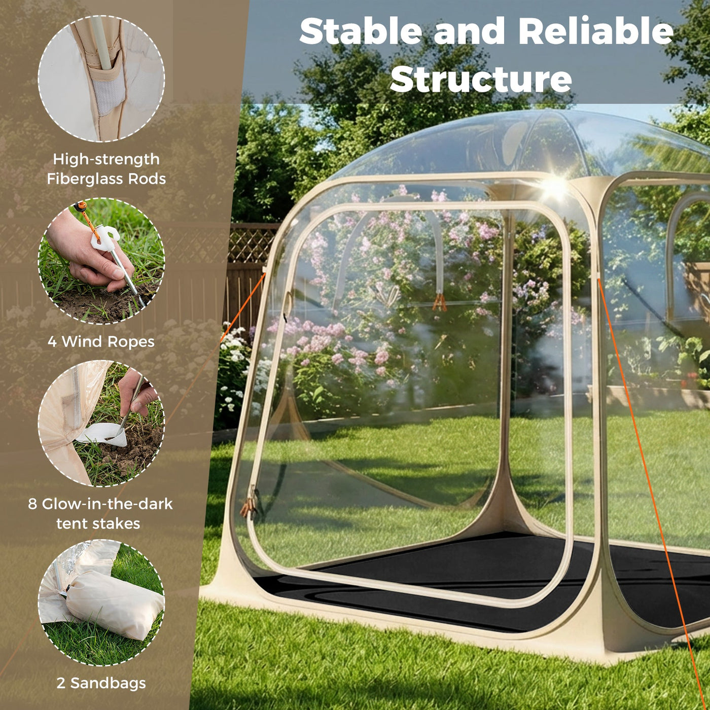 7 x 7 FT Pop Up Sports Tent Clear Bubble Tent All-Weather Waterproof Pod with Sealed Floor