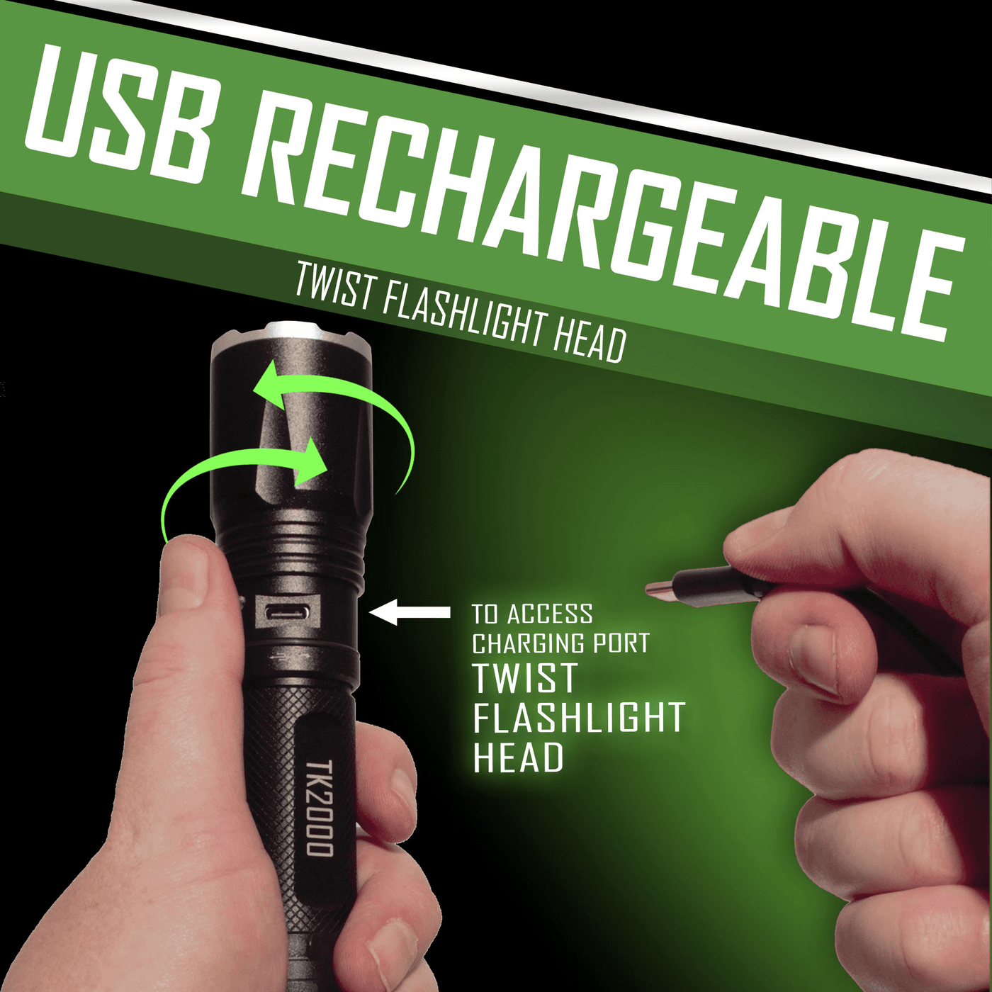 EcoGear FX TK2000 USB Rechargeable LED Tactical Flashlight