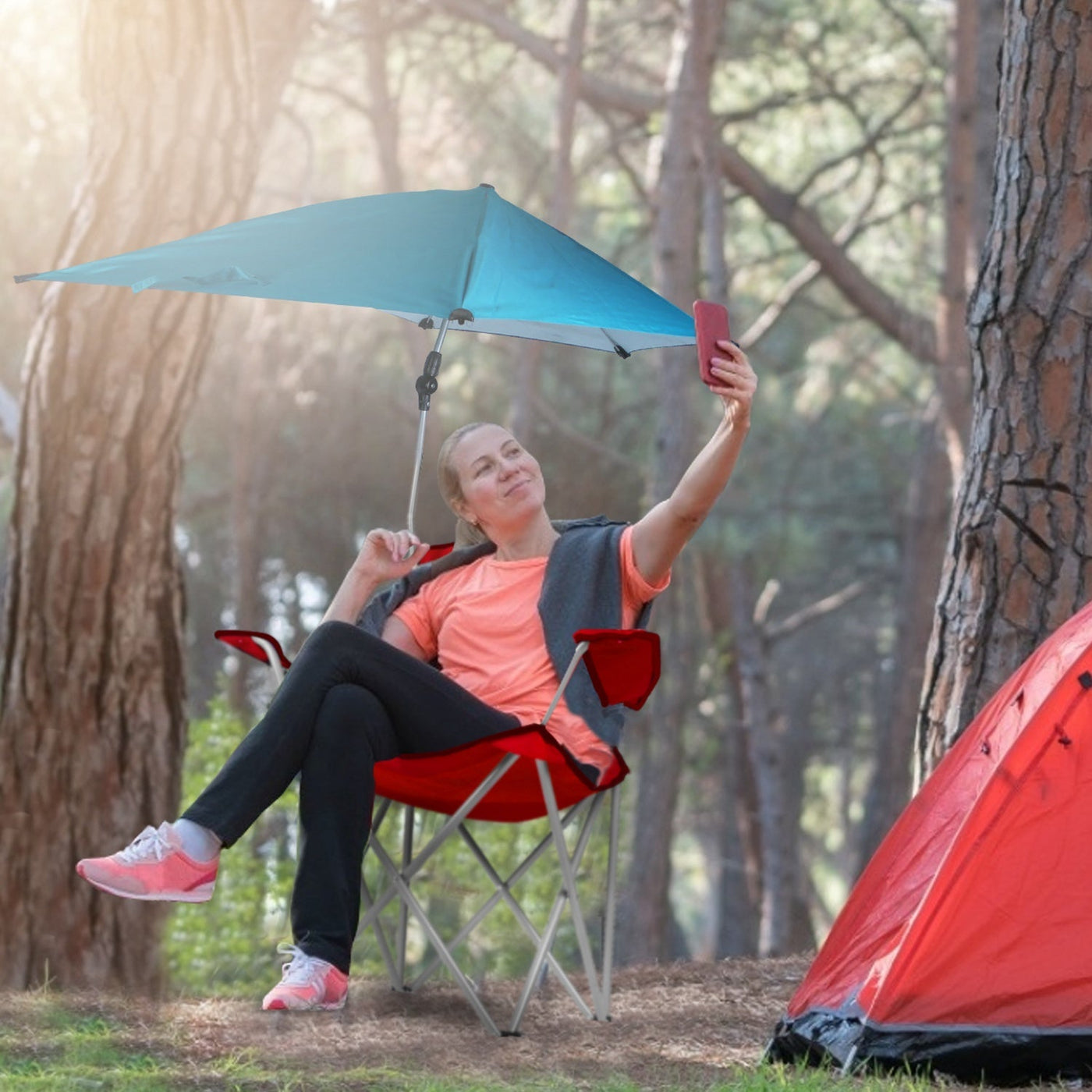Foldable Beach Chair with Detachable Umbrella Armrest Adjustable Canopy Stool with Cup Holder Carry Bag for Camping Poolside Travel Picnic Lawn Chair