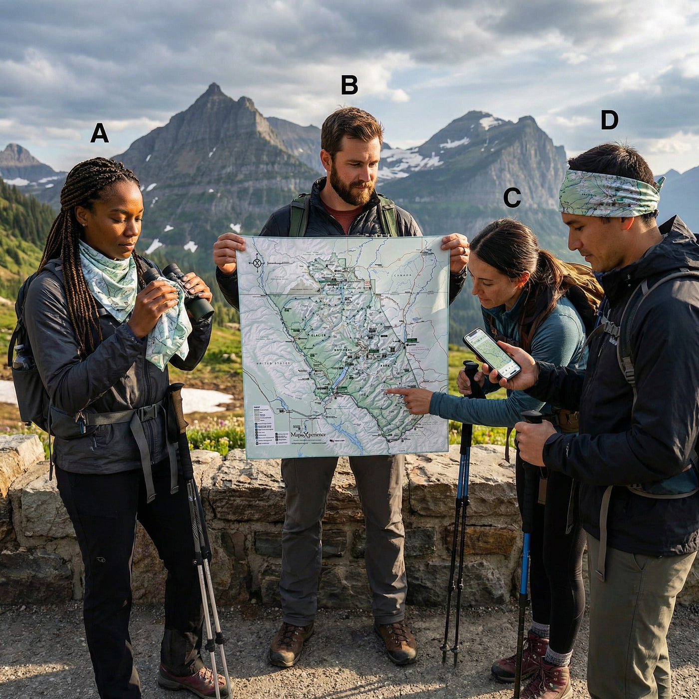 Glacier National Park Handy Map Microfiber Cloth Bandana