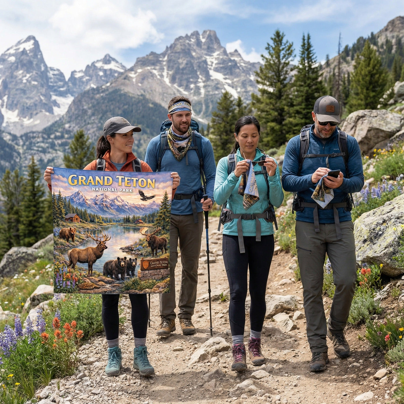 Grand Teton National Park Handy Map Microfiber Cloth Bandana