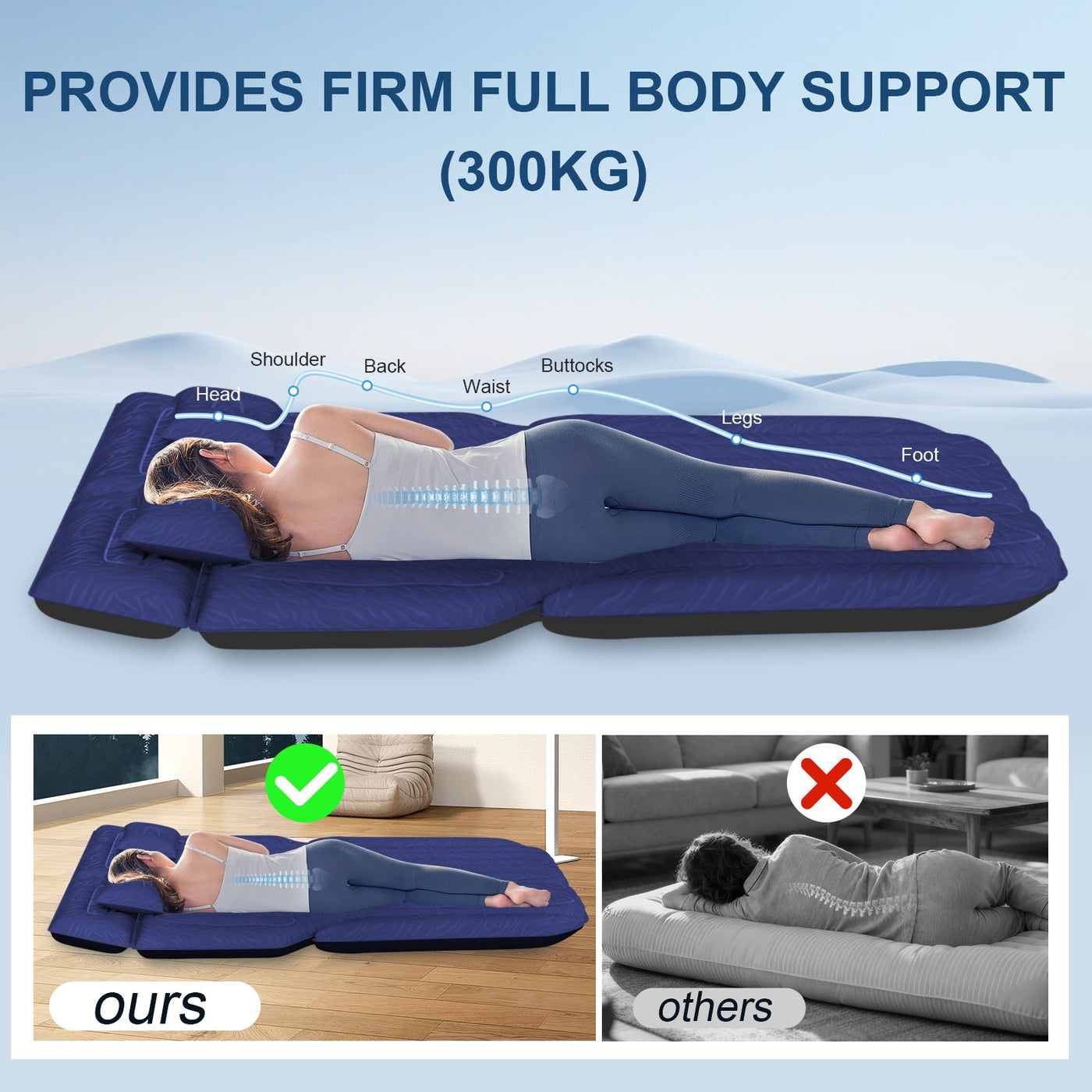 DikaSun Universal SUV Air Mattress – Upgraded Flocking, Extra-Thick Oxford Surface, with Electric Pump & 3M Charging Cable (Navy)