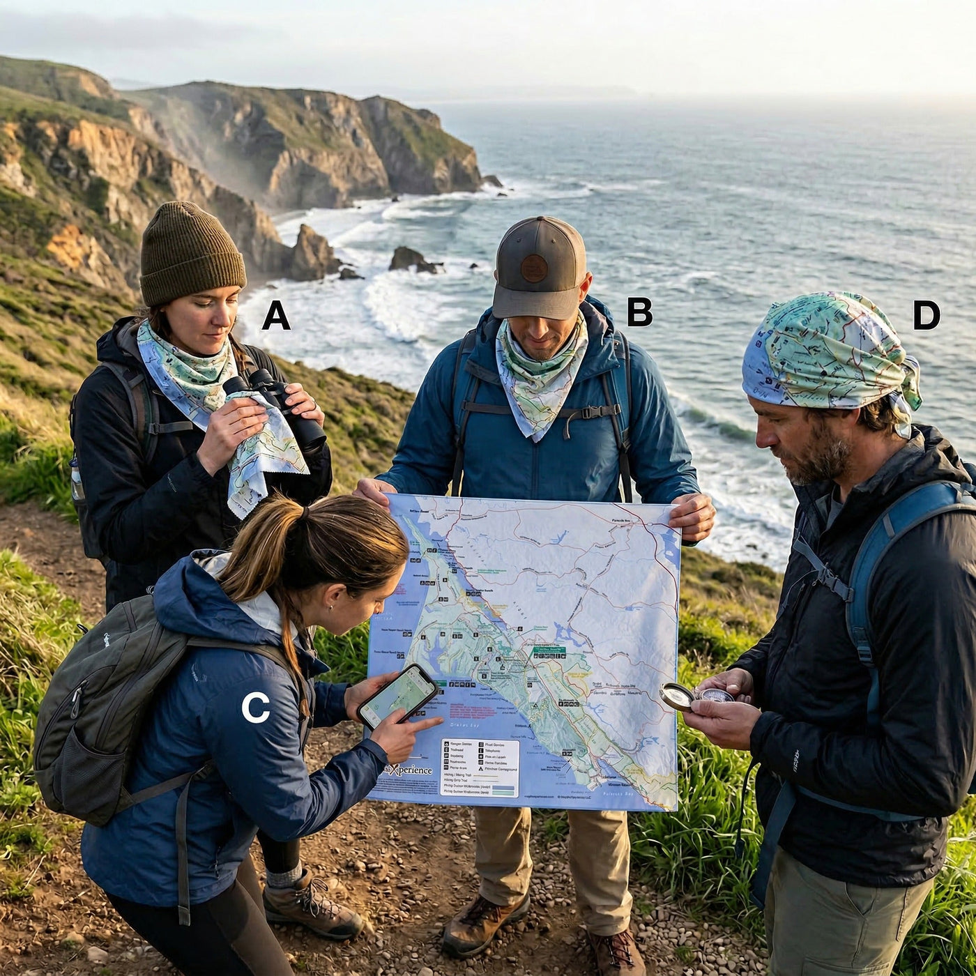 Point Reyes National Seashore Handy Map Microfiber Cloth Bandana