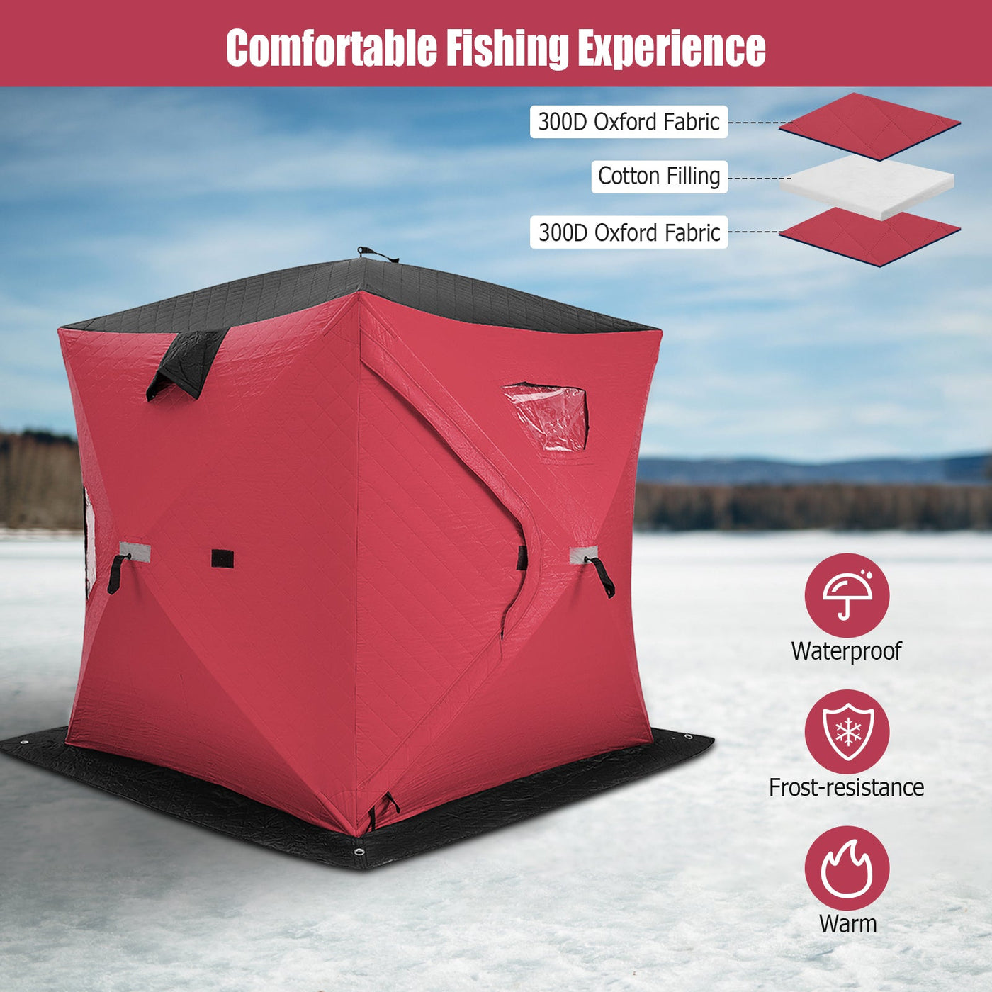 Portable 2 Person Ice Shanty with Cotton Padded Walls
