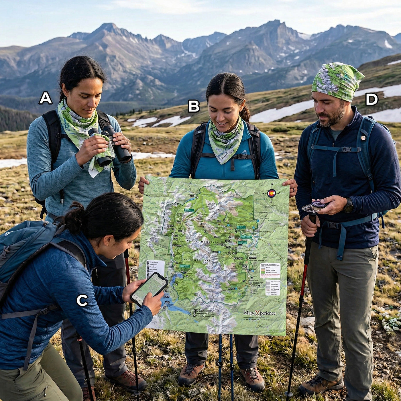 Rocky Mountain National Park Handy Map Microfiber Cloth Bandana