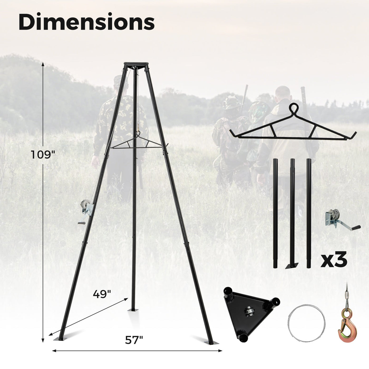 Tripod Game Hoist Deer Hanger 600 LBS Capacity Deer Skinning Rack-Black