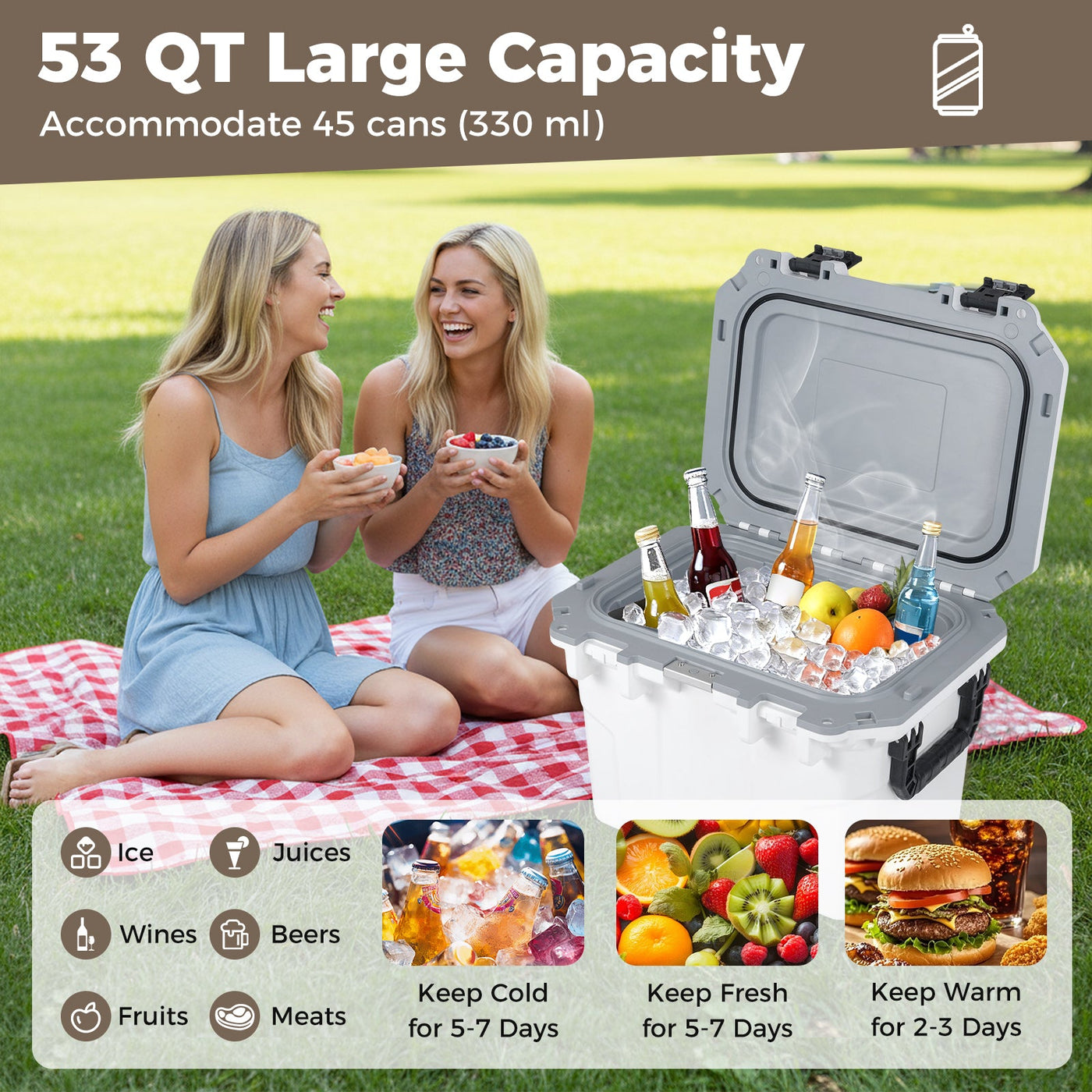 Ultra-Light Injection Molded Cooler 53 QT Hard Ice Chest