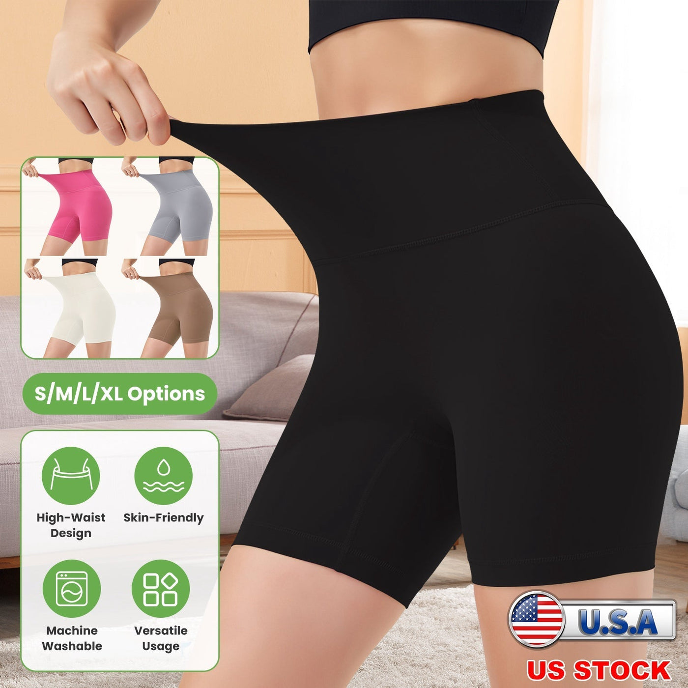 Women\'s High Waist Biker Shorts Tummy Control Pants Athletic Leggings Spandex Booty Shorts with 6.3In Inseam No Front Seam for Workout Yoga Running V