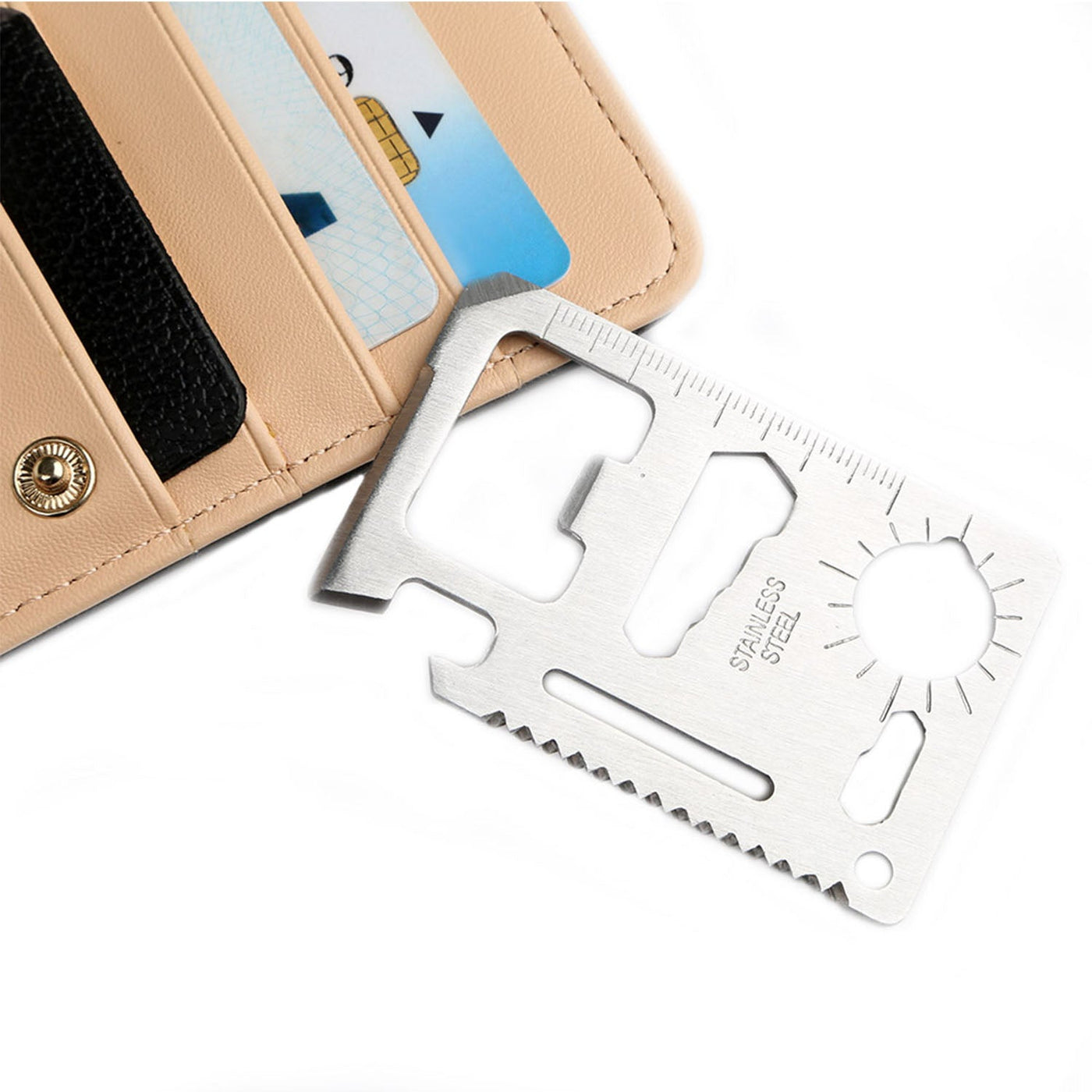 11 In 1 Stainless Steel Multi-tool Credit Card Wallet Portable Survival Pocket Tool Beer Can Opener Knife Fruit Peeler Wrench Saw Blade