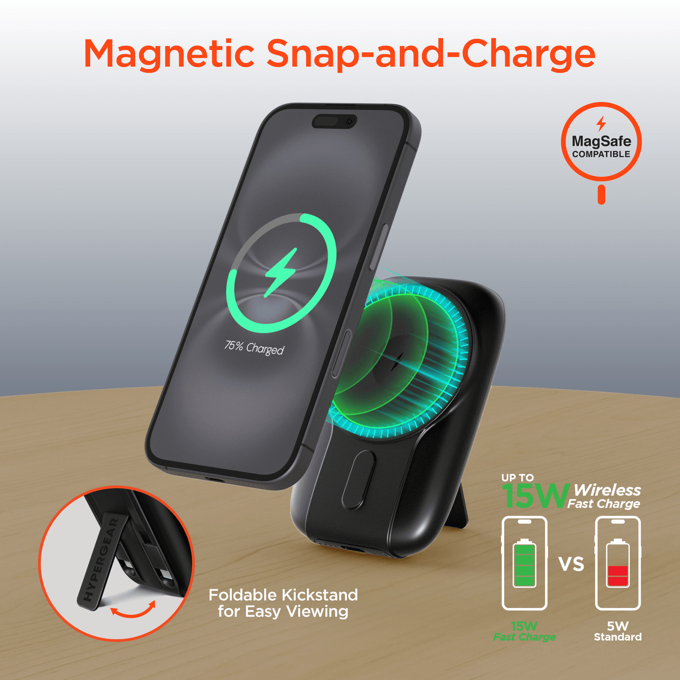 HyperGear Mag Grip Go 5000mAh Wireless Power Bank