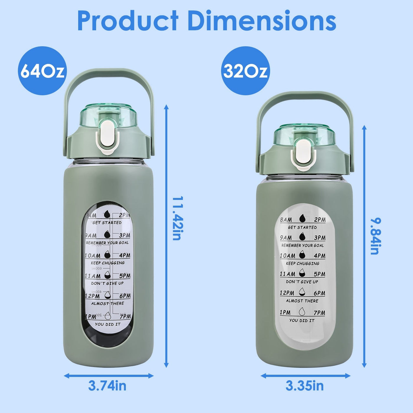 34Oz Glass Water Bottle Sports Water Bottle Motivational Water Bottle Water Intake Tracker Bottle with Straw Time Marker Silicone Sleeve Handle for Gy