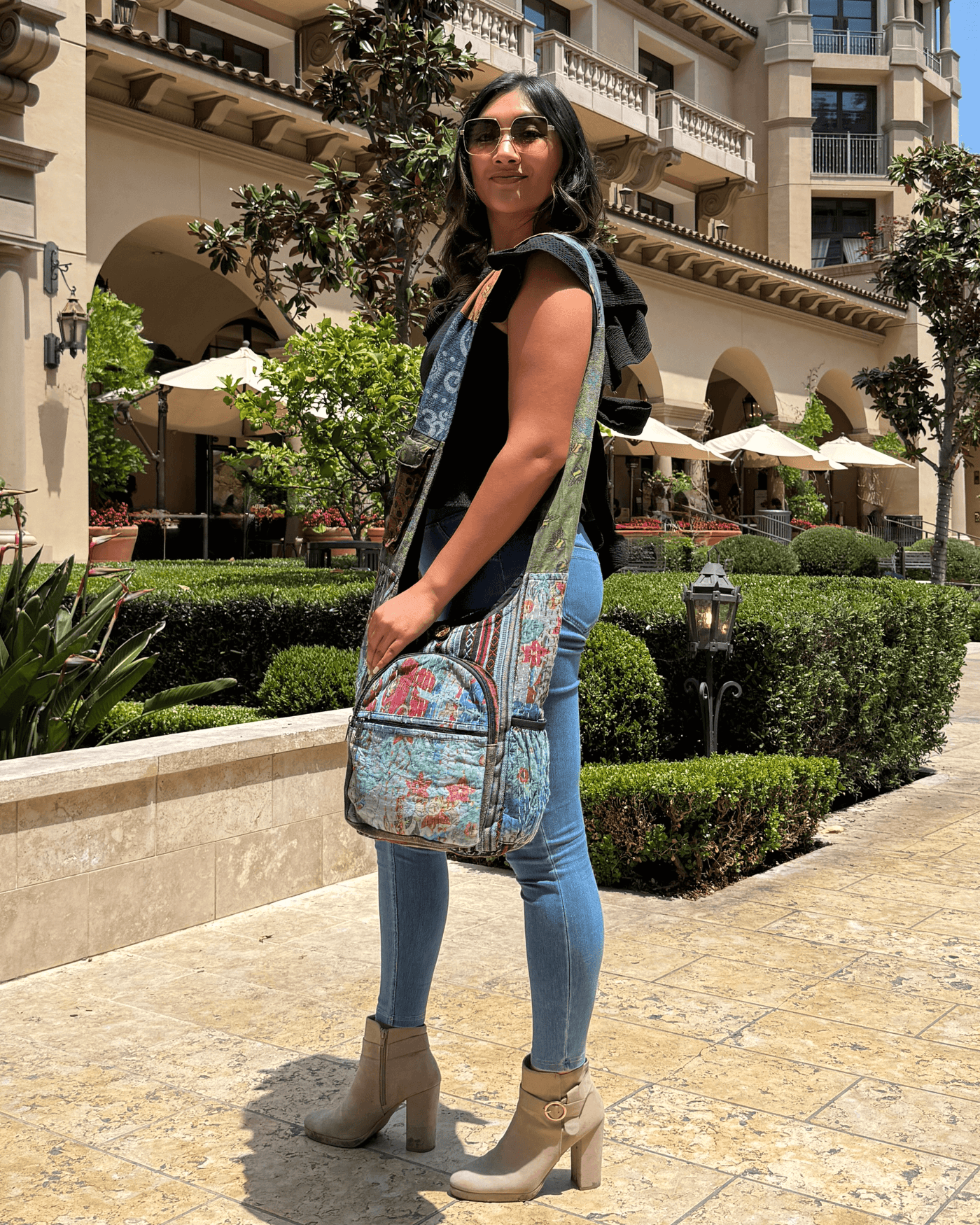 Kathmandu Collection Vintage Patchwork Hobo Bag with Water Bottle Pockets