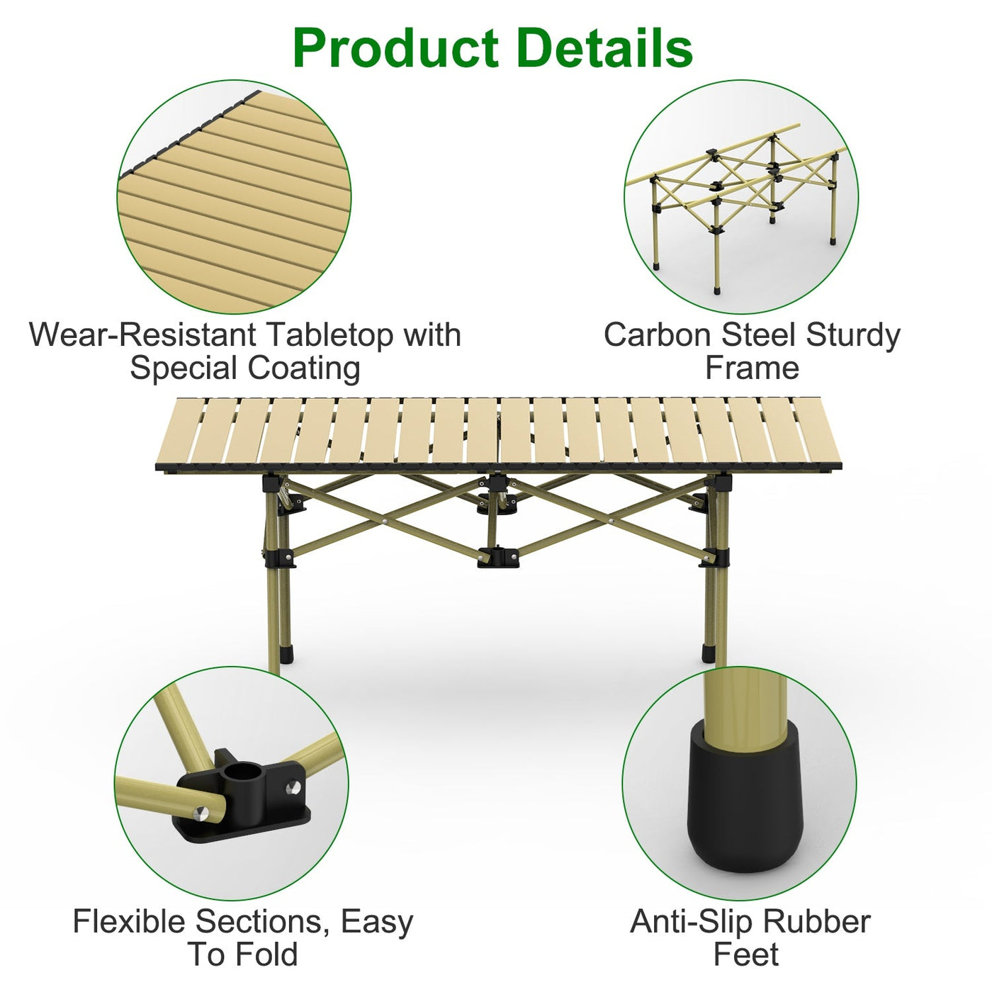 Folding Camping Table Portable Lightweight Carbon Steel Roll-up Picnic BBQ Desk with Carry Bag Heavy Duty for Outdoor Beach Backyard Party Patio Campi