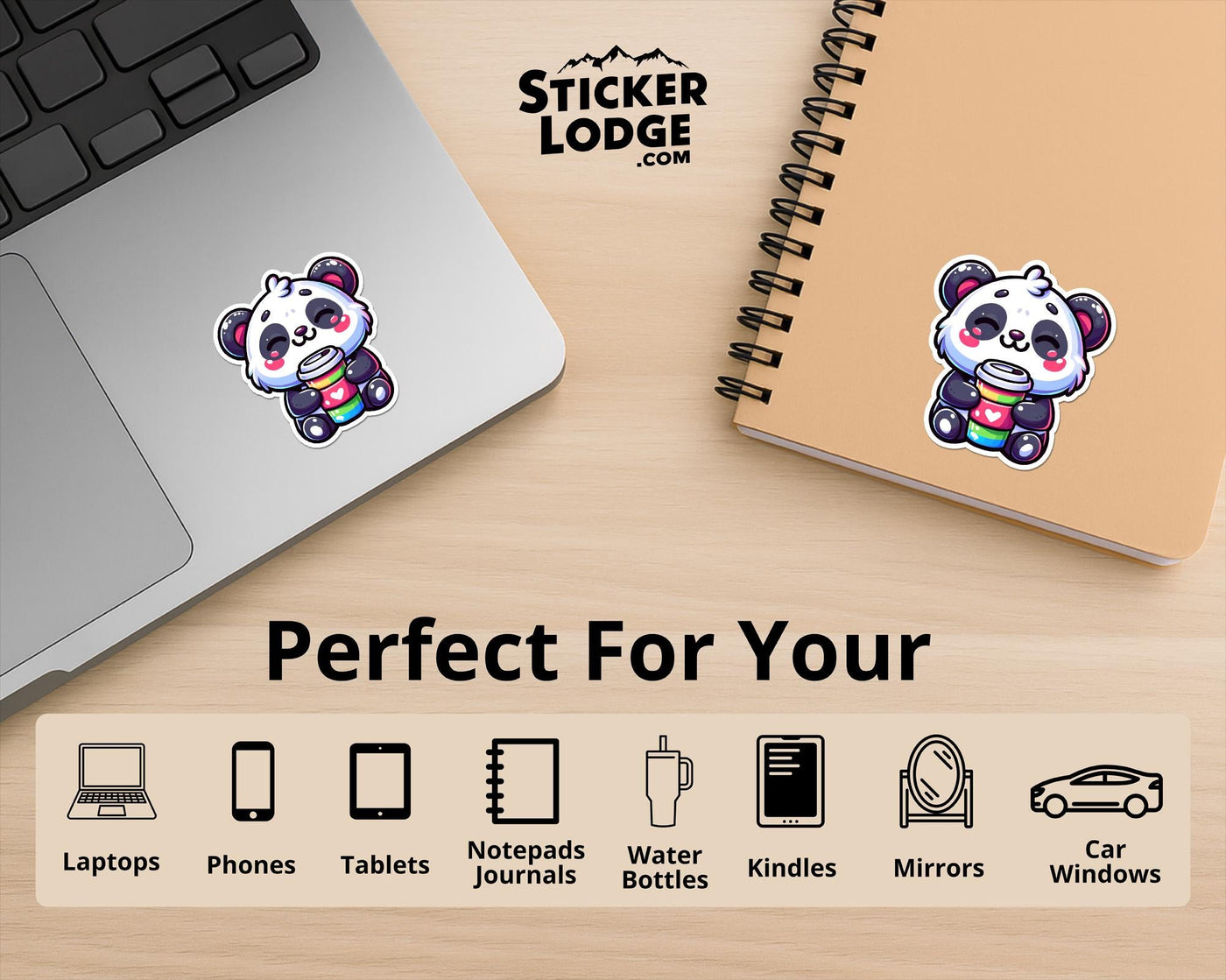Kawaii Panda Bear Coffee Vinyl Sticker