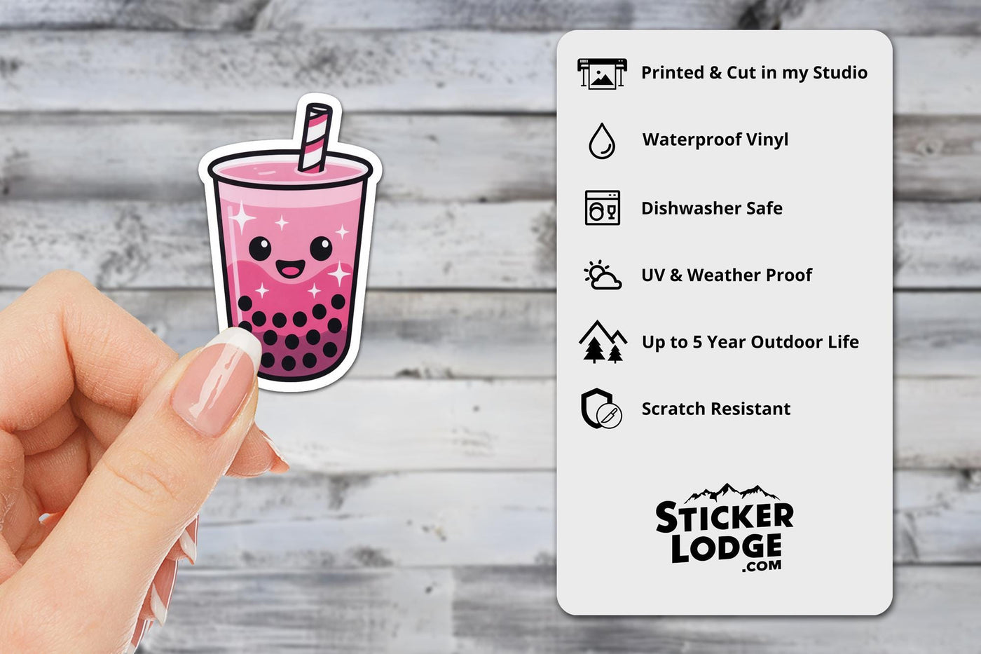 Pink Boba Tea Vinyl Sticker