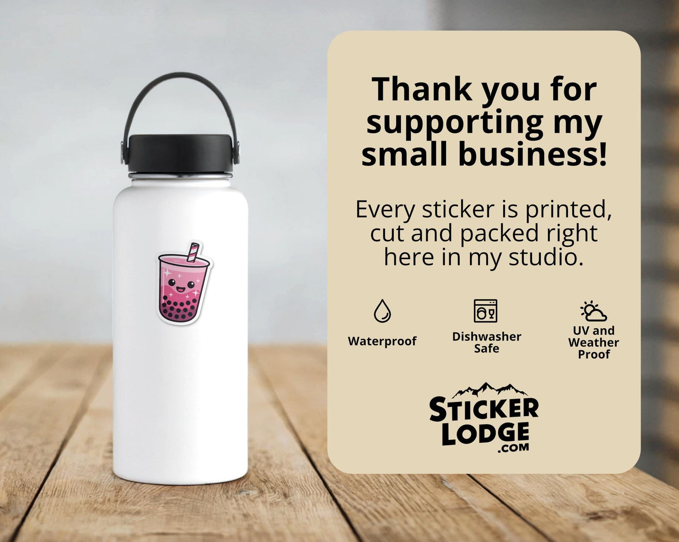 Pink Boba Tea Vinyl Sticker