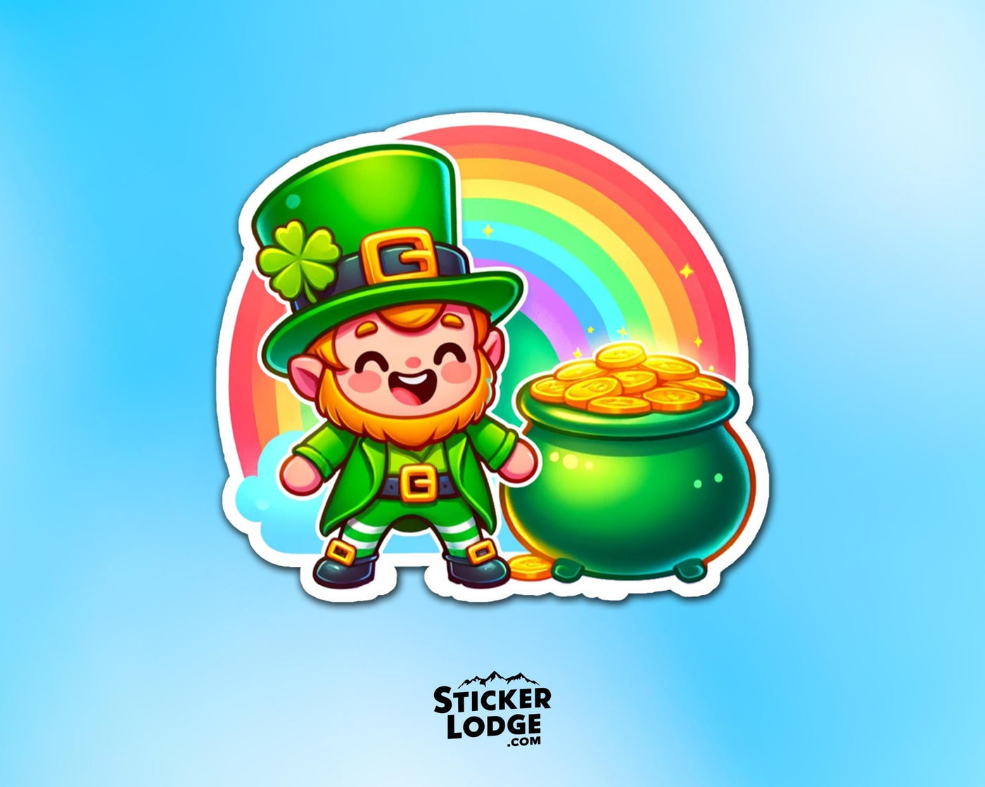Leprechaun with Pot of Gold Vinyl Sticker