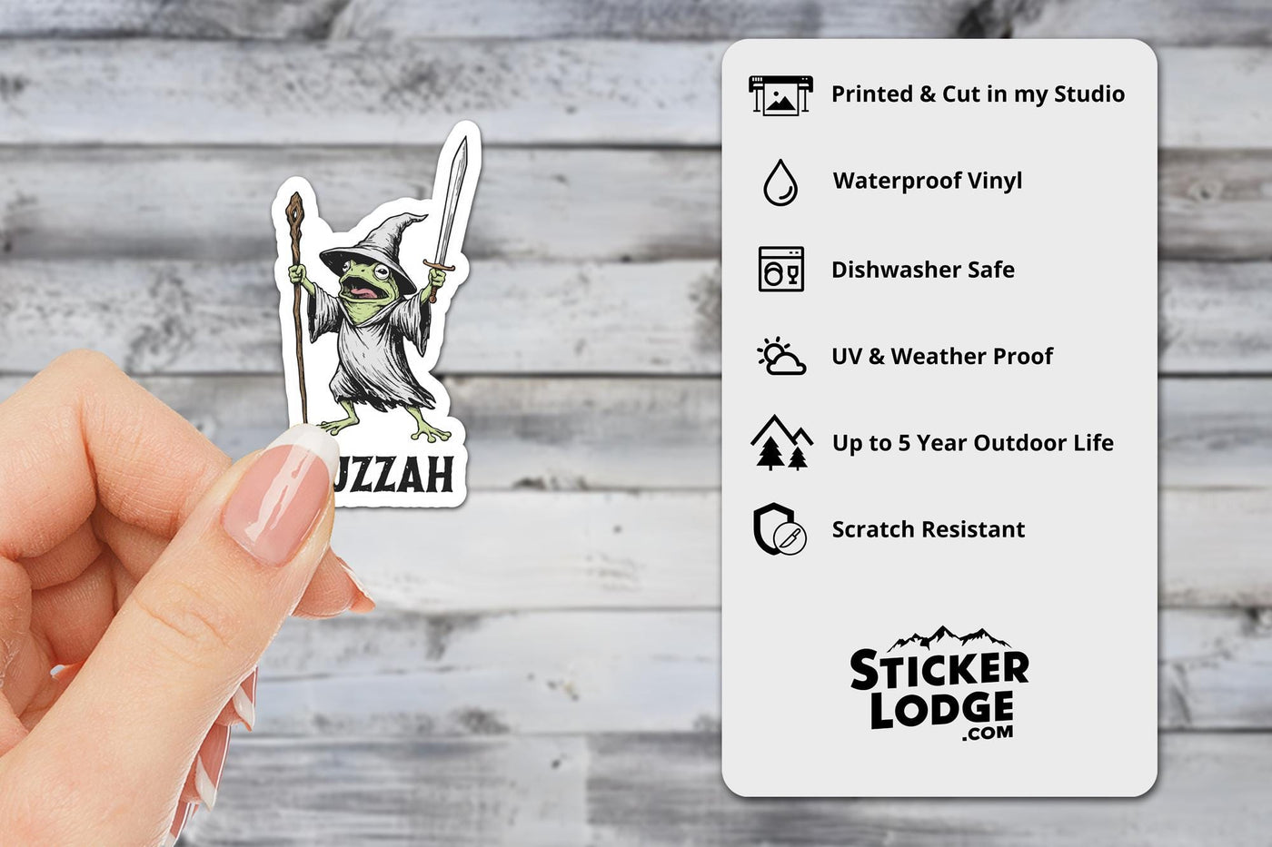 Huzzah Frog Wizard Vinyl Sticker
