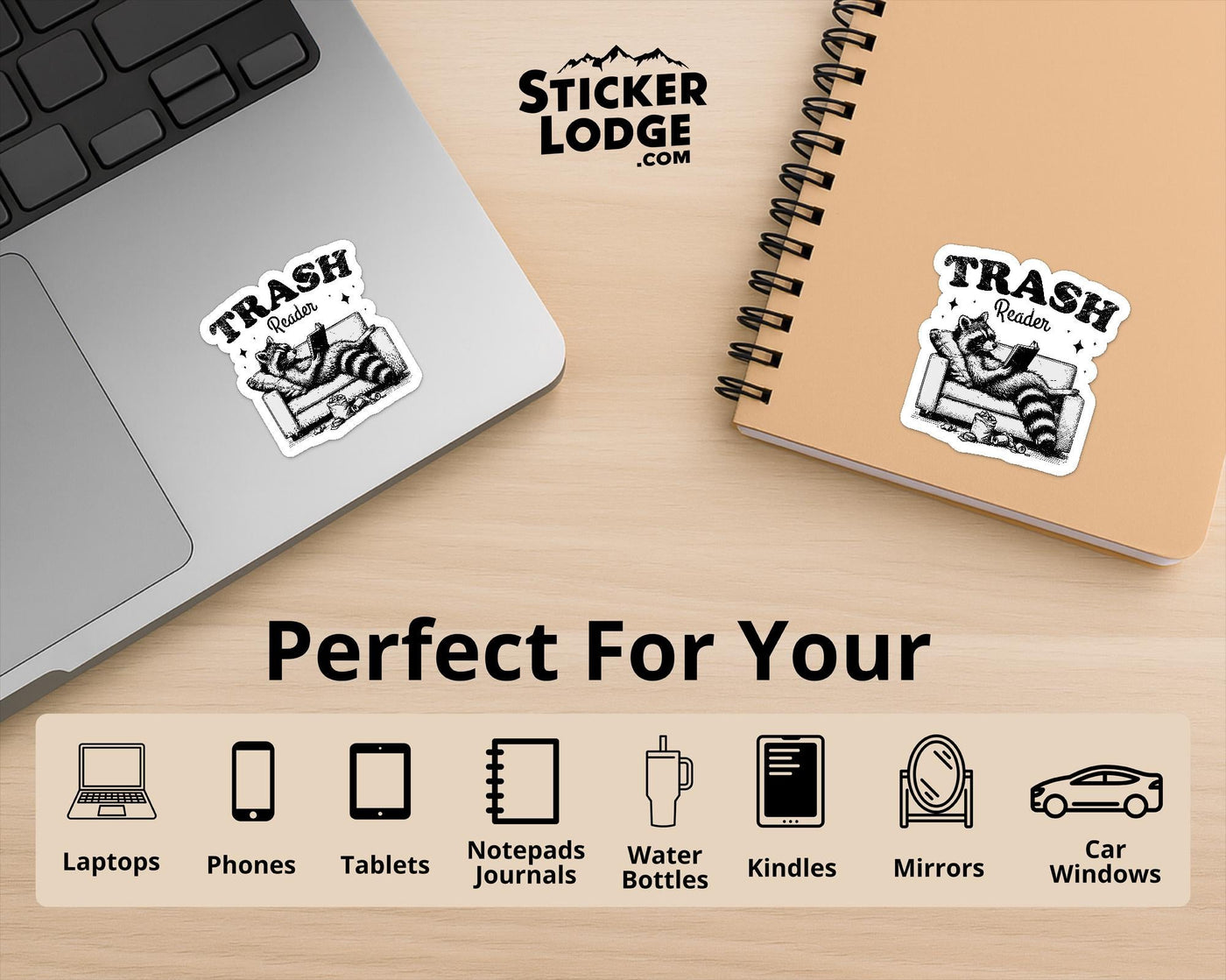 Trash Reader Raccoon Vinyl Sticker