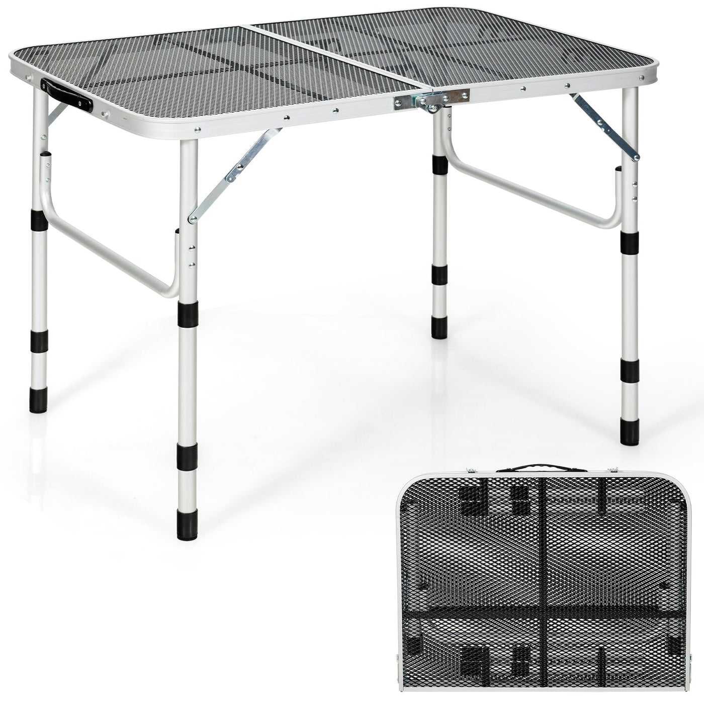 Aluminum Grill Table with Iron Mesh Top-Silver