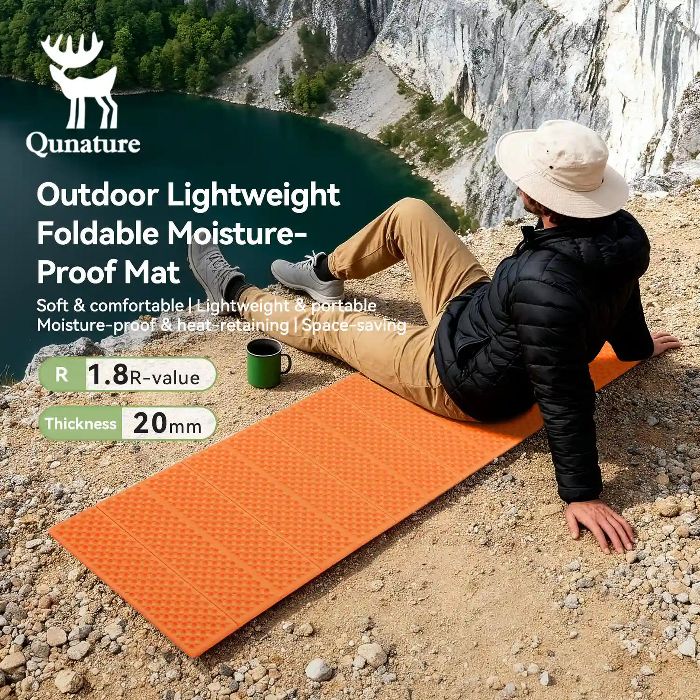 Ultralight Folding Sleeping Pad Waterproof R-Value 1.8 for Camping & Hiking